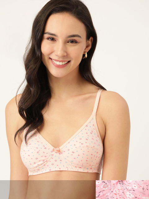 

DressBerry Pack of 2 Peach-Coloured & Pink Printed Non-Wired Non Padded Everyday Bra