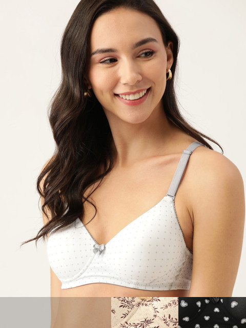 

DressBerry Pack of 3 Printed Non-Wired Lightly Padded Everyday Bras DB-G524P-3PP-001, Black
