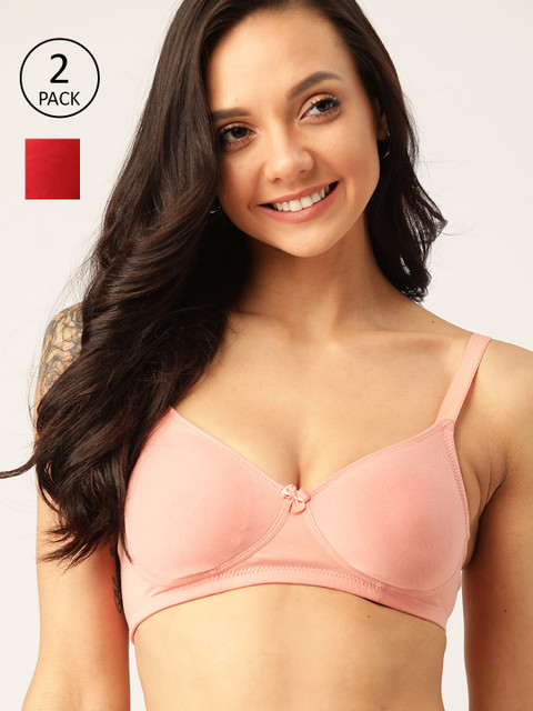 

DressBerry Pack of 2 Solid Underwired Lightly Padded Everyday Bra DB-ENC-2PP-003, Pink