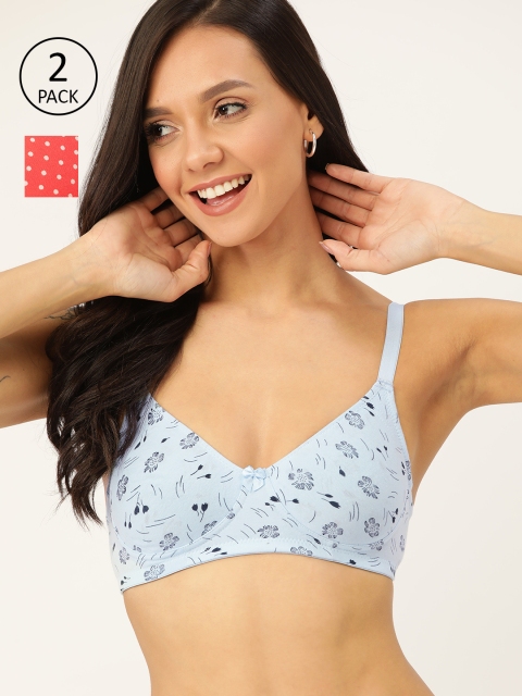

DressBerry Pack of 2 Printed Non-Wired Non Padded Everyday Bras DB-ENCP-2PP-020, Blue