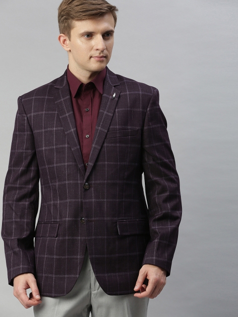 

Park Avenue Men Brown and White Checked Slim Fit Single-Breasted Formal Blazer