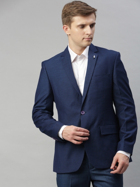 

Park Avenue Men Navy Blue Checked Slim Fit Single-Breasted Formal Blazer
