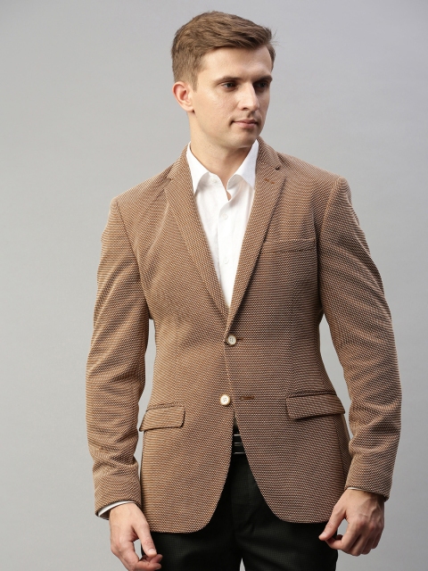 

Park Avenue Men Brown Active Fit Self Design Single Breasted Formal Blazer