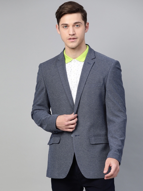 

Park Avenue Men Navy Blue Active Fit Self Design Single Breasted Casual Blazer