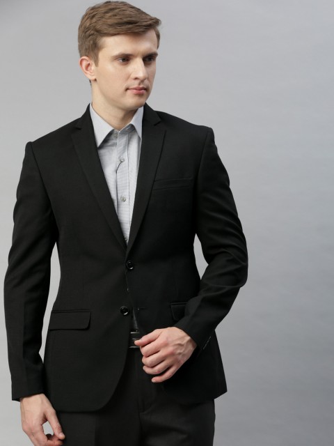 

Park Avenue Men Black Solid Slim Fit Single-Breasted Formal Blazer