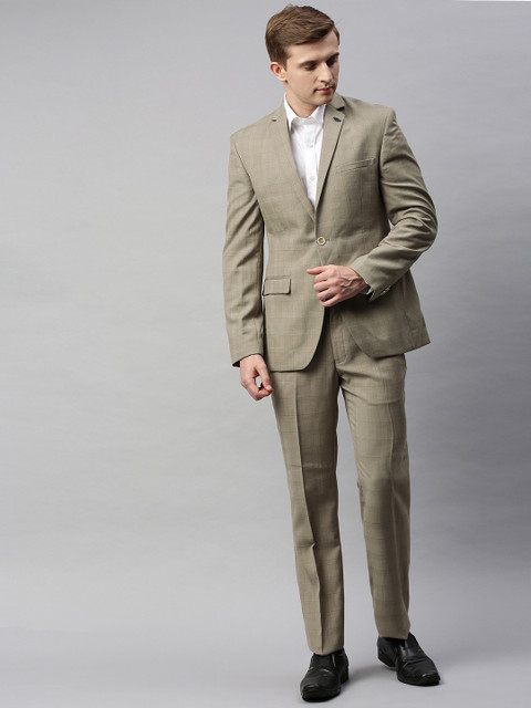 

Park Avenue Men Beige Checked Super Slim Fit Single Breasted Formal Suit