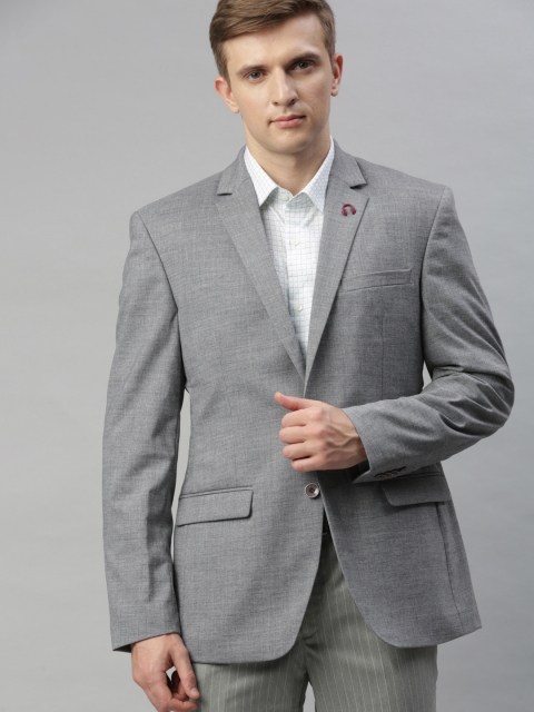 

Park Avenue Men Grey Melange Solid Slim Fit Single-Breasted Formal Blazer