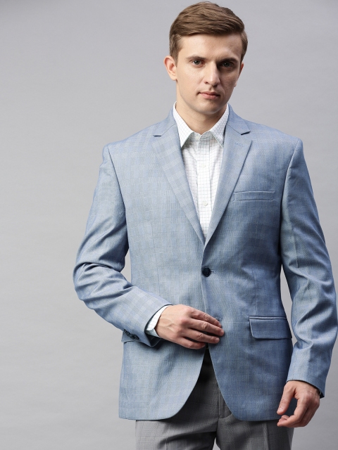

Park Avenue Men Blue Checked Regular Fit Single-Breasted Formal Blazer
