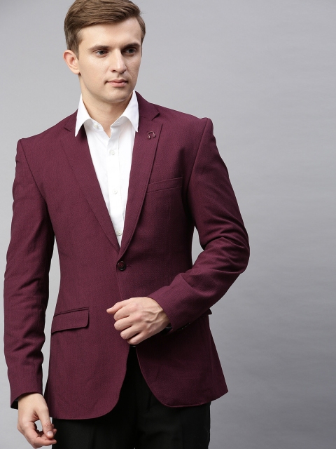 

Park Avenue Men Maroon Solid Super Slim Fit Single-Breasted Formal Blazer