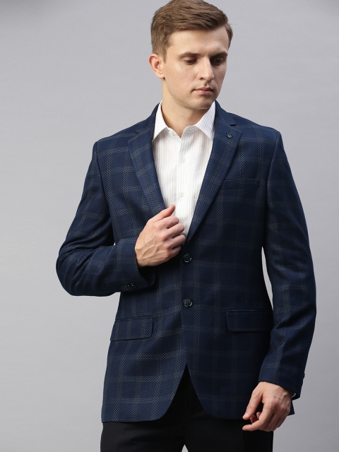 

Raymond Men Navy Blue Regular Fit Checked Single-Breasted Formal Blazer