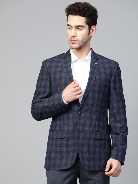 

Park Avenue Men Blue & Grey Slim Fit Checked Single Breasted Formal Blazer