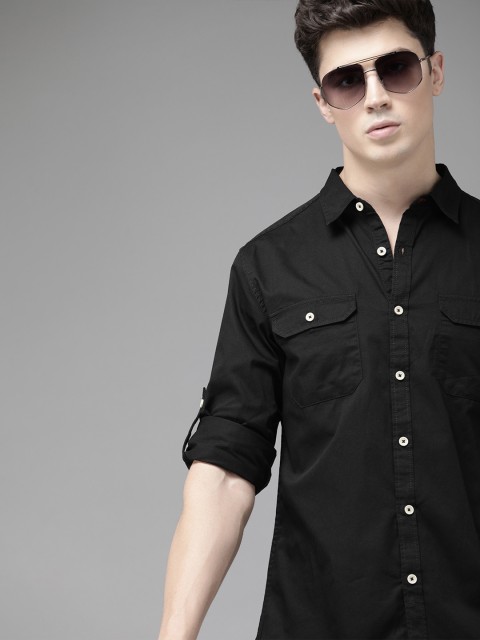 

Roadster Men Antiviral & Antibacterial protection Black Regular Fit Solid Casual Shirt
