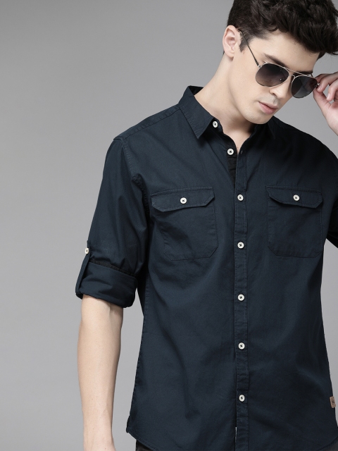 

Roadster Men Antiviral & Antibacterial protection Navy Blue Regular Fit Solid Casual Shirt