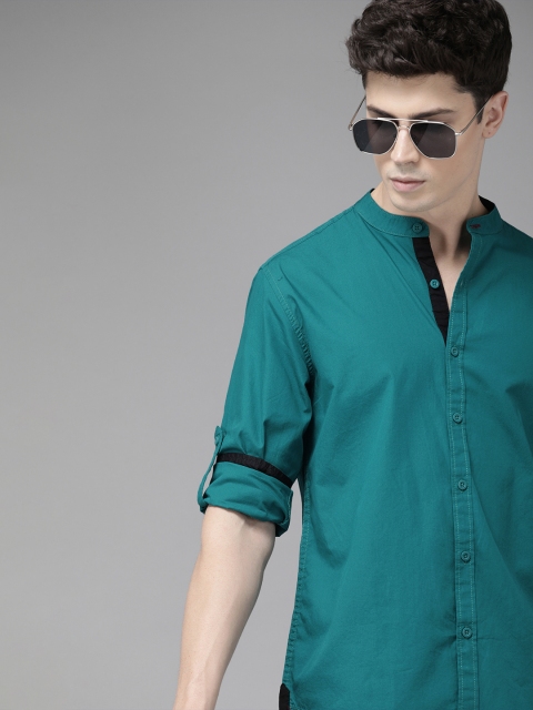 

Roadster Men Antiviral & Antibacterial protection Turquoise Blue Regular Fit Solid Casual Shirt