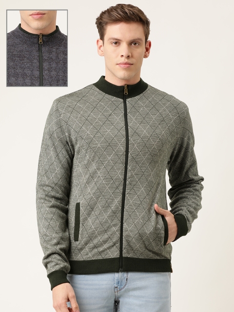 

Peter England Casuals Men Grey Self Design Reversible Front-Open Sweater