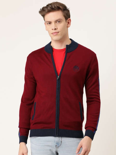 

Peter England Men Maroon Solid Front-Open Sweater