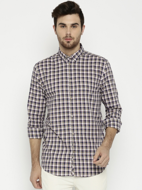 

Jack & Jones Beige & Navy Checked Slim Fit Casual Shirt