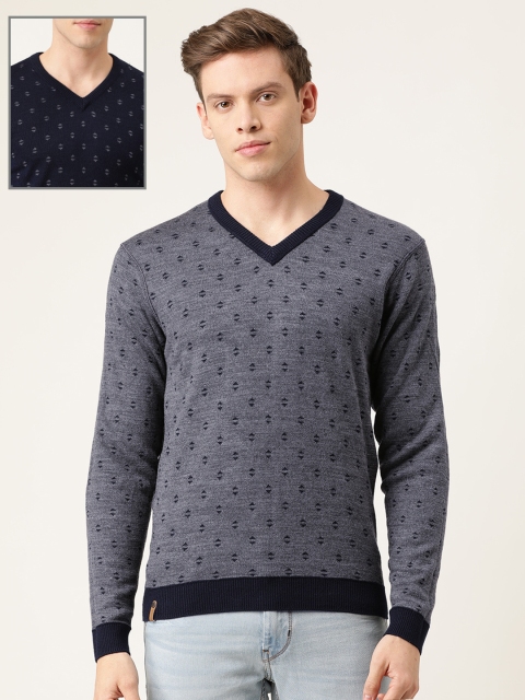 

Peter England Casuals Men Grey Printed Pullover Reversible Sweater