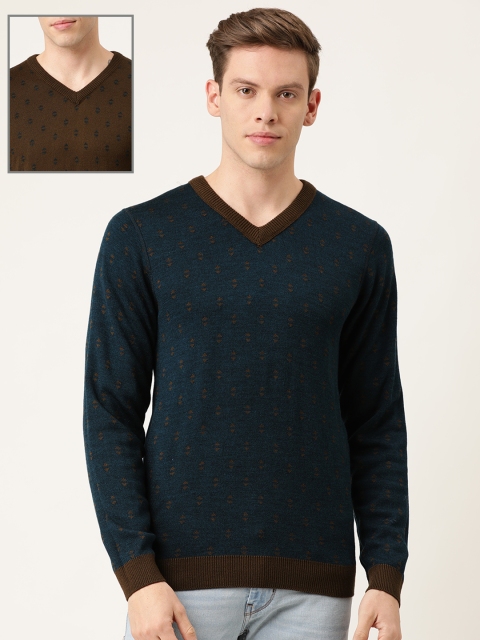 

Peter England Casuals Men Navy Blue Printed Pullover Reversible Sweater