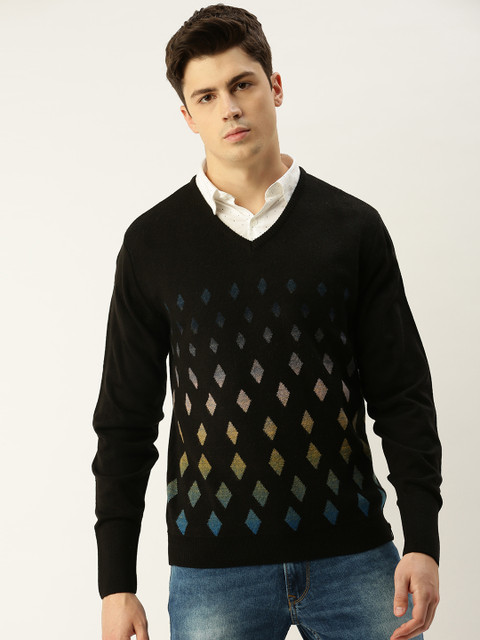 

Peter England Men Black Self Design Pullover Sweater