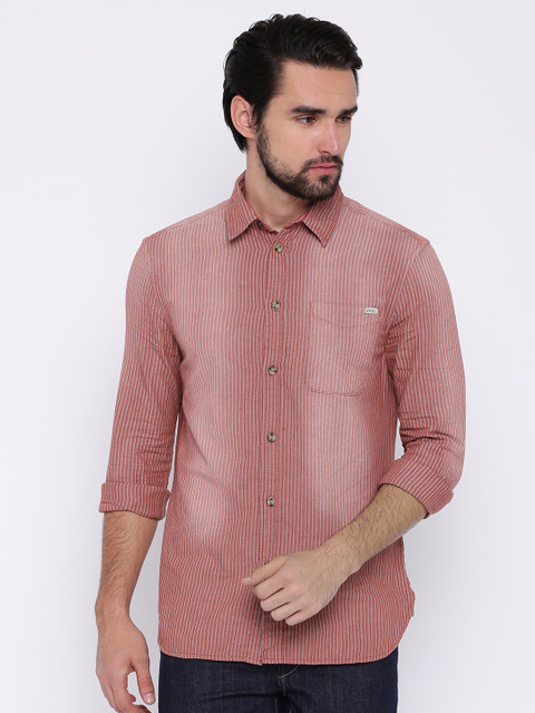 

Jack & Jones Coral Red Striped Slim Fit Casual Shirt