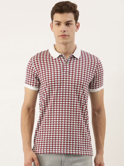 

Peter England Men White & Red Printed Polo Collar T-shirt