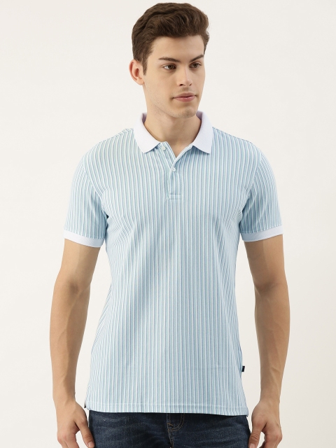 

Peter England Men White & Blue Striped Round Neck T-shirt
