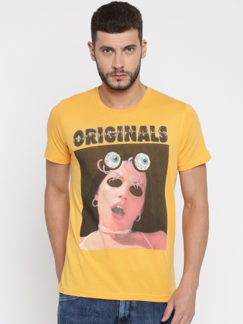 

Jack & Jones Yellow Printed Pure Cotton T-shirt