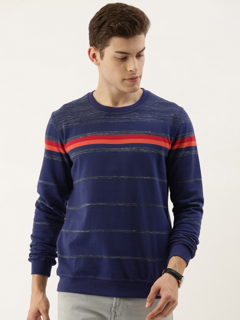 

Peter England Men Navy Blue Striped Sweatshirt