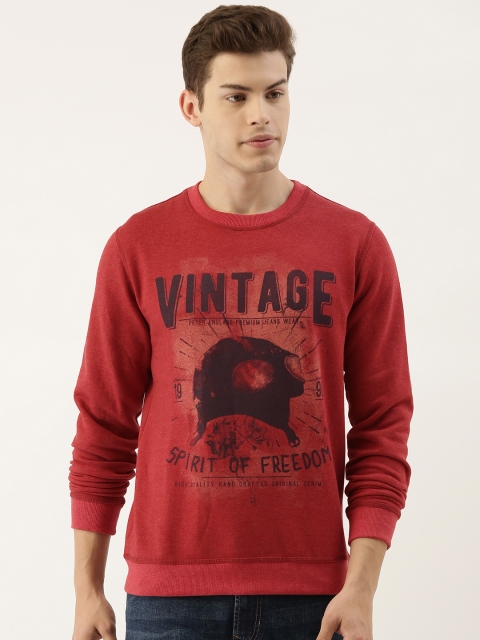 

Peter England Men Red & Navy Blue Printed Sweatshirt