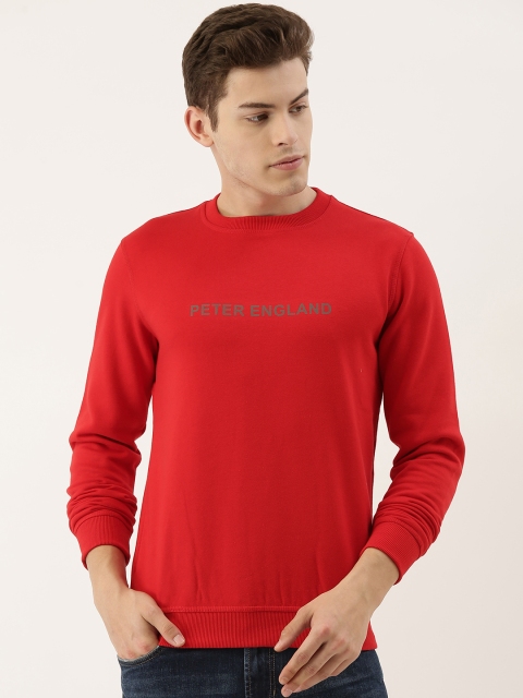 

Peter England Men Red Solid Sweatshirt With Printed Detailing