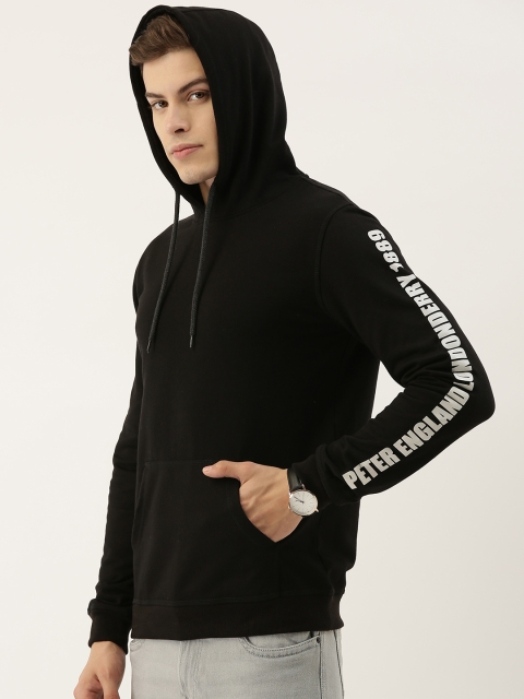 

Peter England Men Black & White Printed Hooded Sweatshirt
