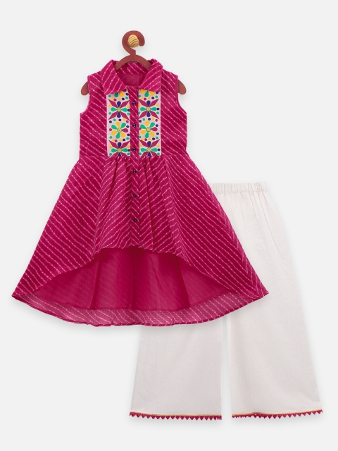 

LilPicks Girls Magenta Striped Yoke Design Kurta with White Palazzos
