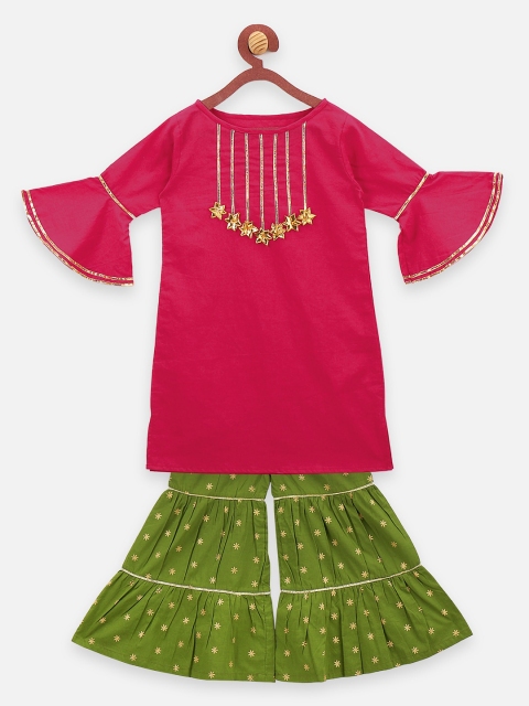 

LilPicks Girls Magenta Pink & Green Yoke Design Kurta with Sharara