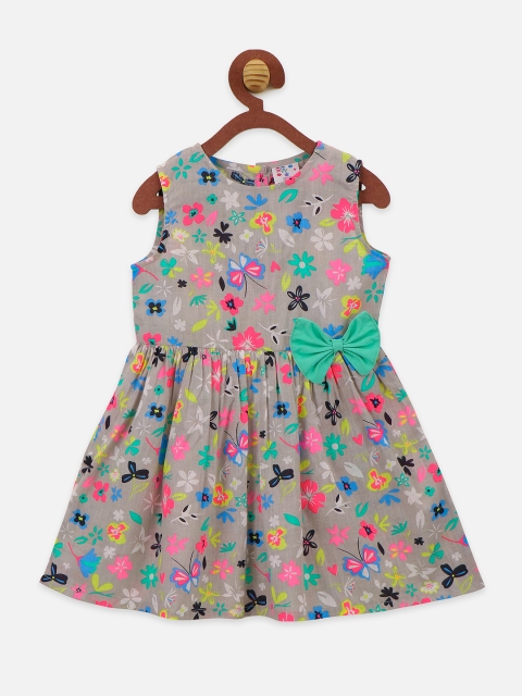 

LilPicks Girls Grey Printed A-Line Dress