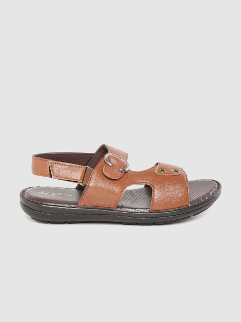 

Mast & Harbour Men Tan Brown Solid Comfort Sandals with Buckle Detail