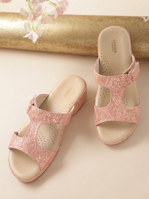 

Anouk Women Pink & Gold-Toned Snakeskin Textured Comfort Heels