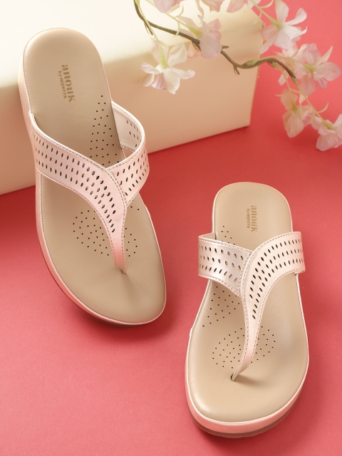

Anouk Women Muted Silver-Toned Solid Laser Cuts Comfort Heels