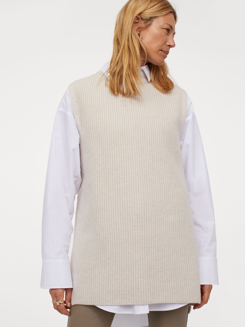 

H&M Women Beige Rib-Knit Slipover