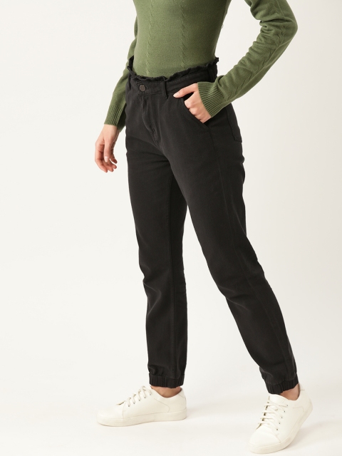 

DressBerry Women Black Pure Cotton Slim Fit Solid Denim Joggers