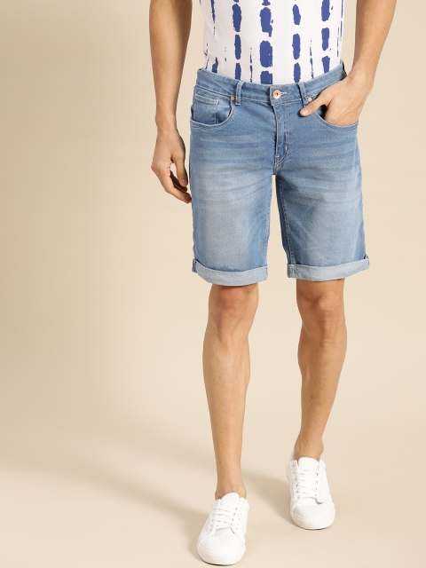 

ether Men Blue Washed Slim Fit Denim Shorts