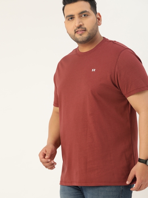 

Sztori Men Plus Size Maroon Solid Pure Cotton Round Neck T-shirt