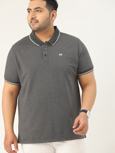 

Sztori Men Plus Size Charcoal Grey Solid Polo Collar T-shirt