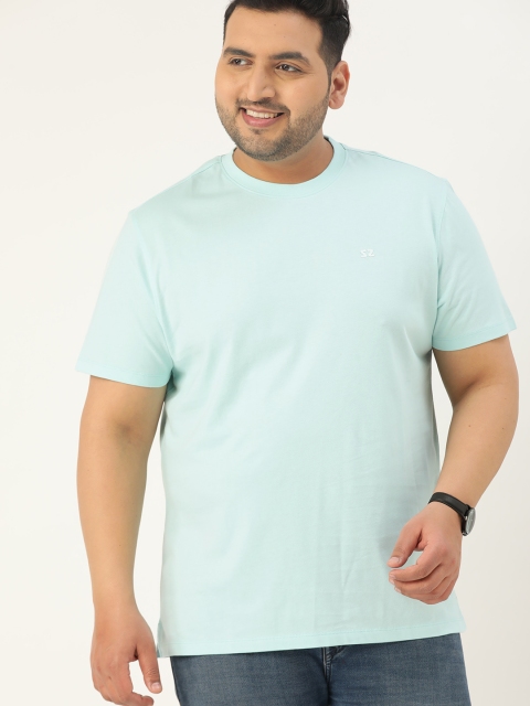 

Sztori Men Plus Size Blue Solid Pure Cotton Round Neck T-shirt