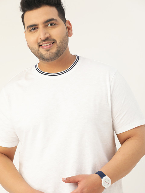 

Sztori Men Plus Size White Solid Pure Cotton Round Neck T-shirt