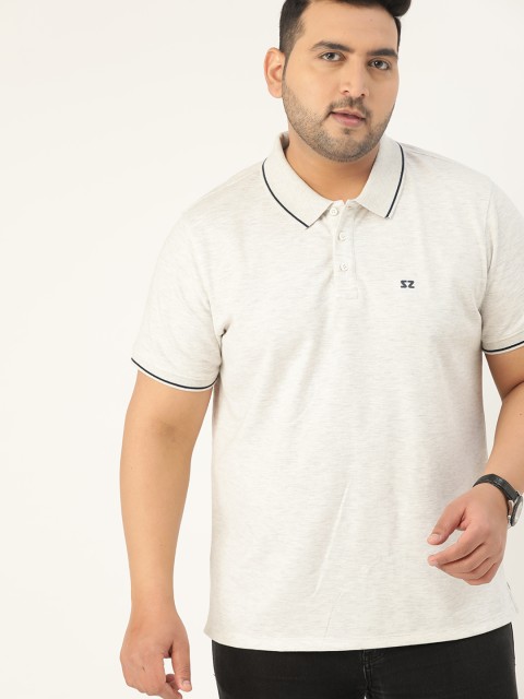 Sztori Men Plus Size Grey Melange Solid Polo Collar T-shirt