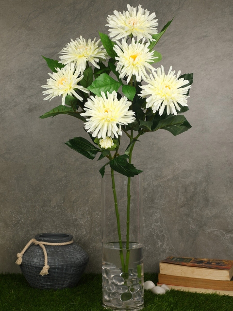 

PolliNation Green & Off-White Set Of 2 Graceful Artificial White Fuji Mum Flowers