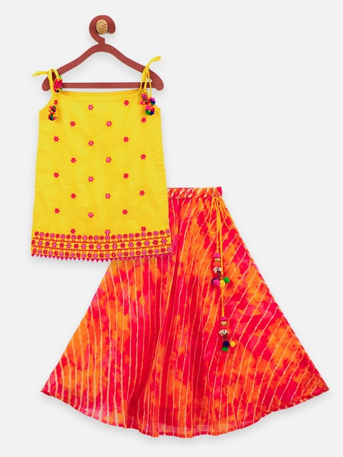 

LilPicks Yellow & Red Embroidered Ready to Wear Lehenga with Blouse