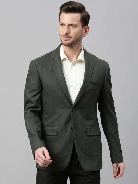 

Louis Philippe Sport Men Green Self Design Matt Fit Formal Pure Cotton Blazer