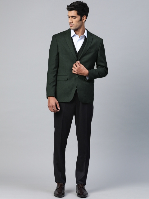 

Louis Philippe Men Green Solid Slim-Fit Single-Breasted Formal Three-Piece Suit